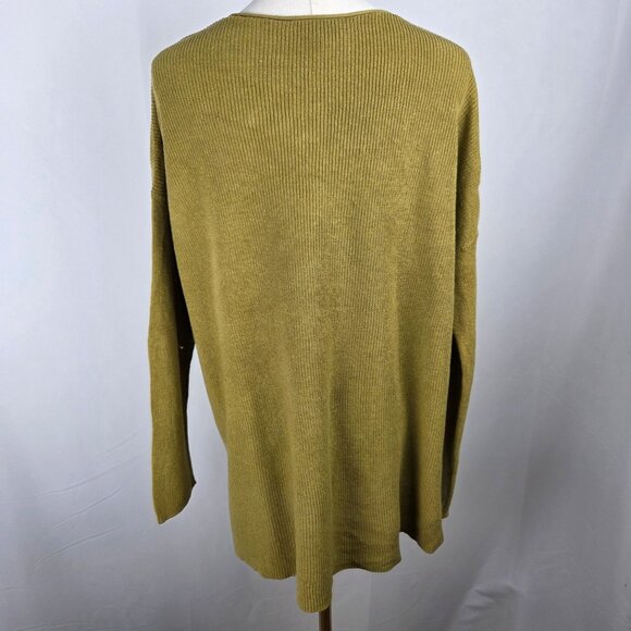 Eileen Fisher Sweater Medium Organic Linen & Cotton Olive Green Oversized Cozy - Picture 4 of 8